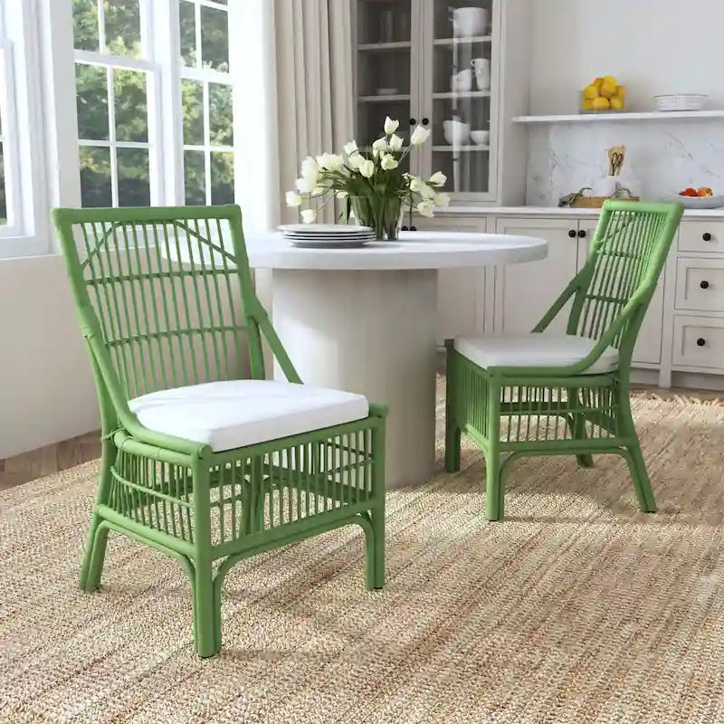 Esszimmerstühle mit Rattan-Lattenlehne und Polsterung, 2er-Set