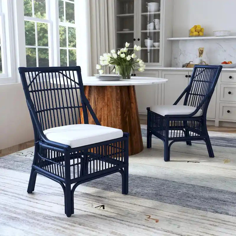 Esszimmerstühle mit Rattan-Lattenlehne und Polsterung, 2er-Set