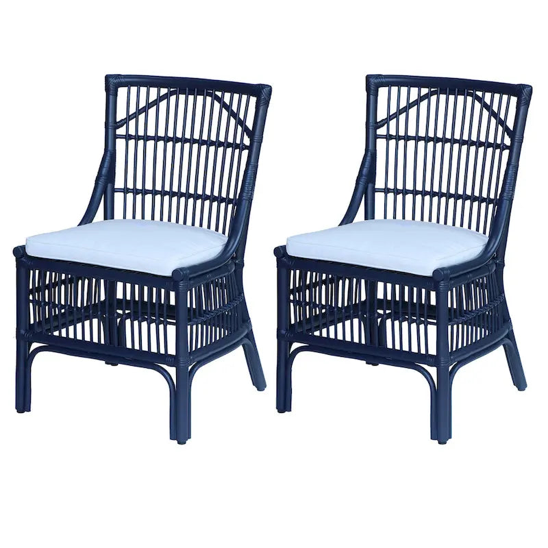 Esszimmerstühle mit Rattan-Lattenlehne und Polsterung, 2er-Set