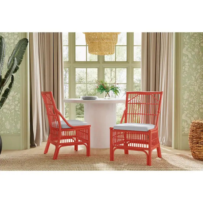 Esszimmerstühle mit Rattan-Lattenlehne und Polsterung, 2er-Set