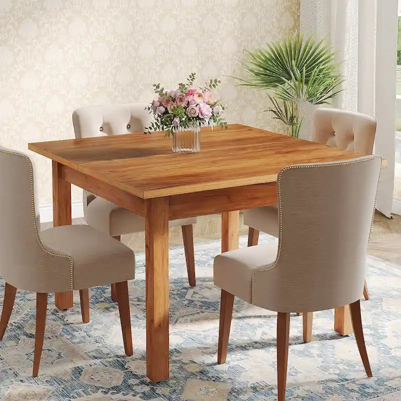 39.4 Inches Square Dining Table with Solid Wood Legs