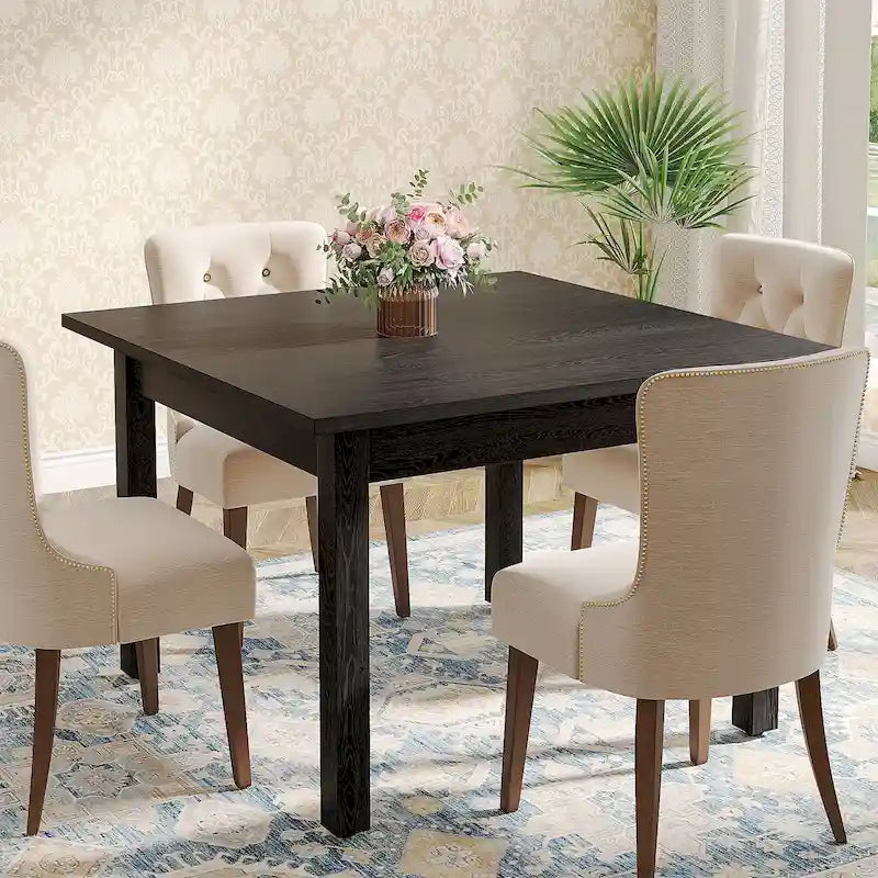 39.4 Inches Square Dining Table with Solid Wood Legs