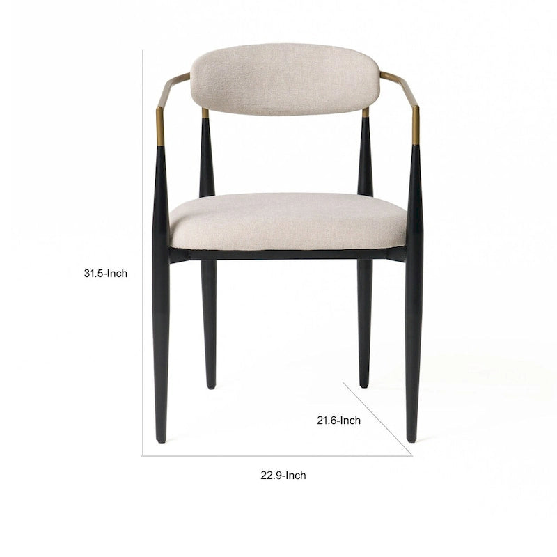 23 Inch Dining Chair, Light Gray Polyester, Black Iron Legs, Gold