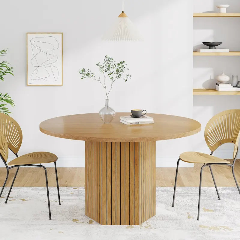 47-Inch Round Dining Table with Hexagonal Pedestal Base