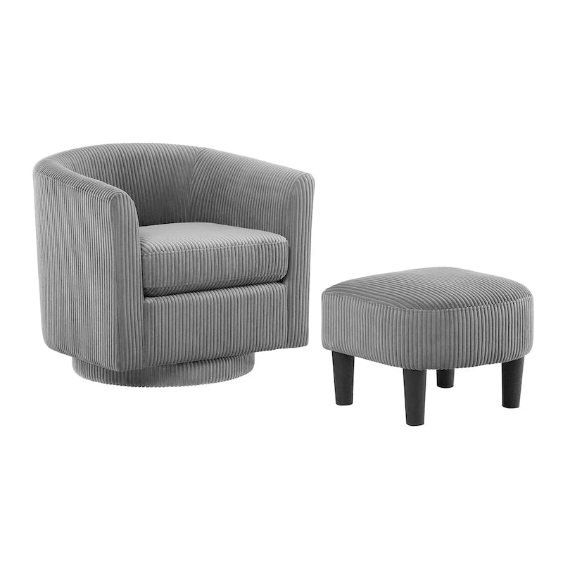 Corduroy Swivel Accent Chair with Ottoman