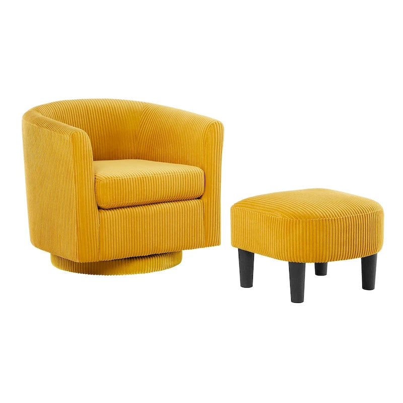Corduroy Swivel Accent Chair with Ottoman