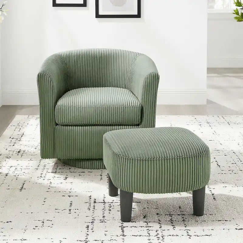 Corduroy Swivel Accent Chair with Ottoman
