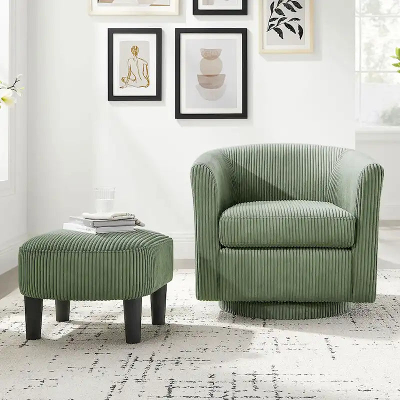 Corduroy Swivel Accent Chair with Ottoman