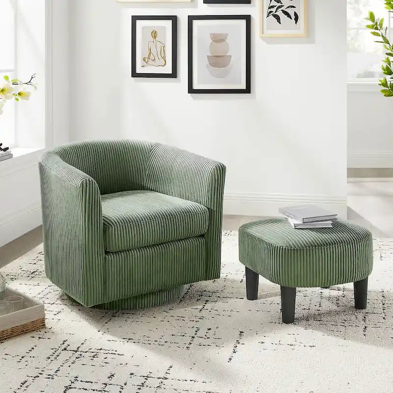 Corduroy Swivel Accent Chair with Ottoman