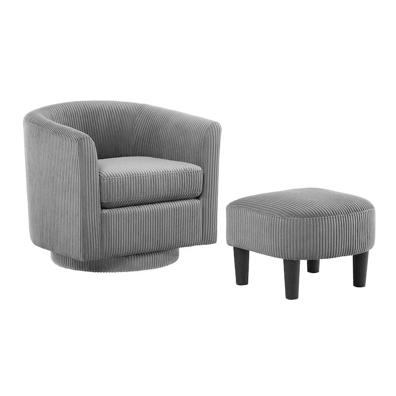 Corduroy Swivel Accent Chair with Ottoman