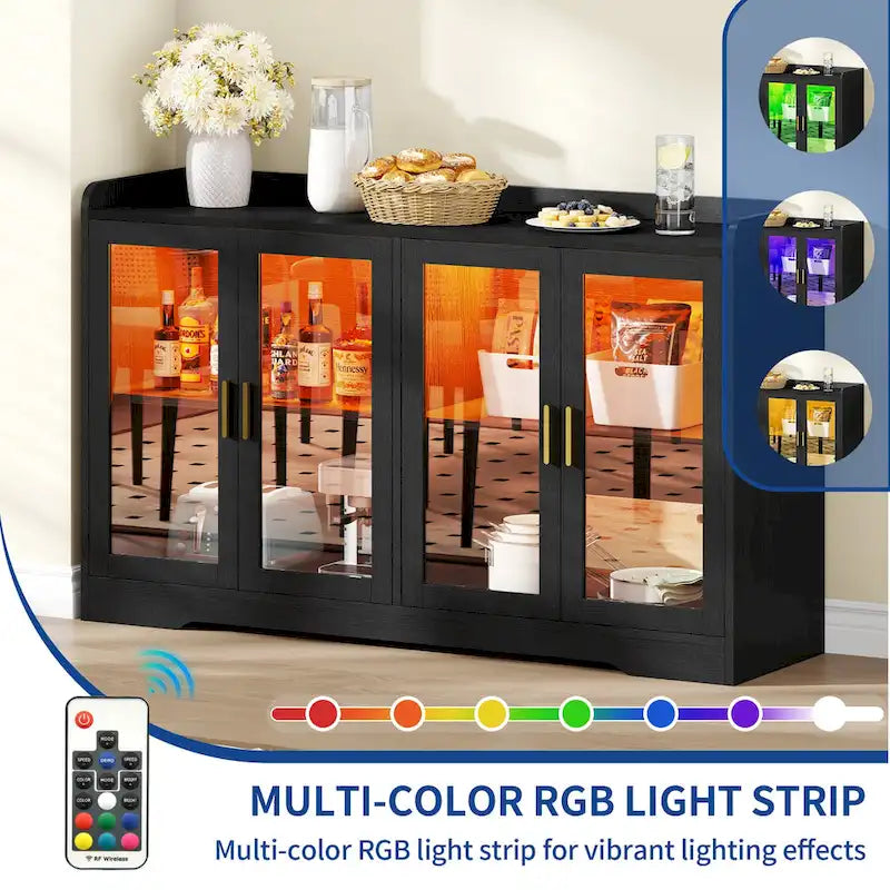 Buffet de 55" avec éclairage LED, meuble de rangement avec portes et étagères réglables