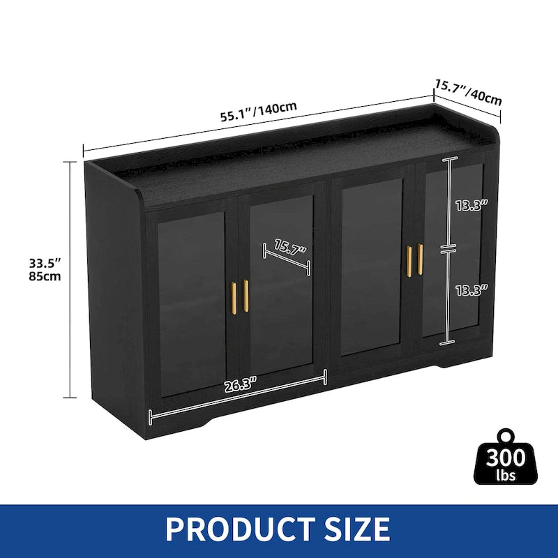 Buffet de 55" avec éclairage LED, meuble de rangement avec portes et étagères réglables