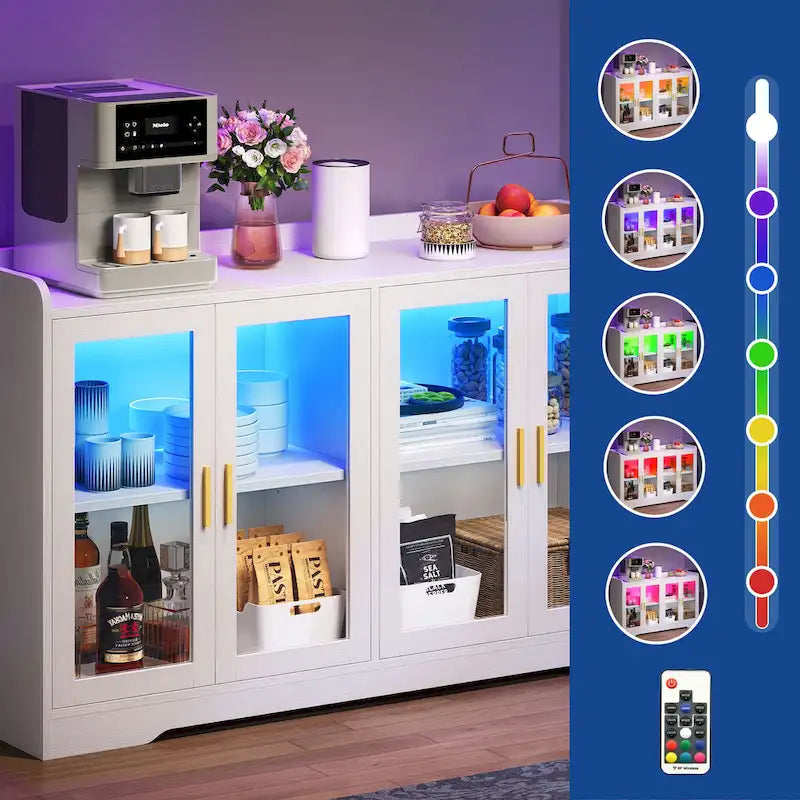 Buffet de 55" avec éclairage LED, meuble de rangement avec portes et étagères réglables