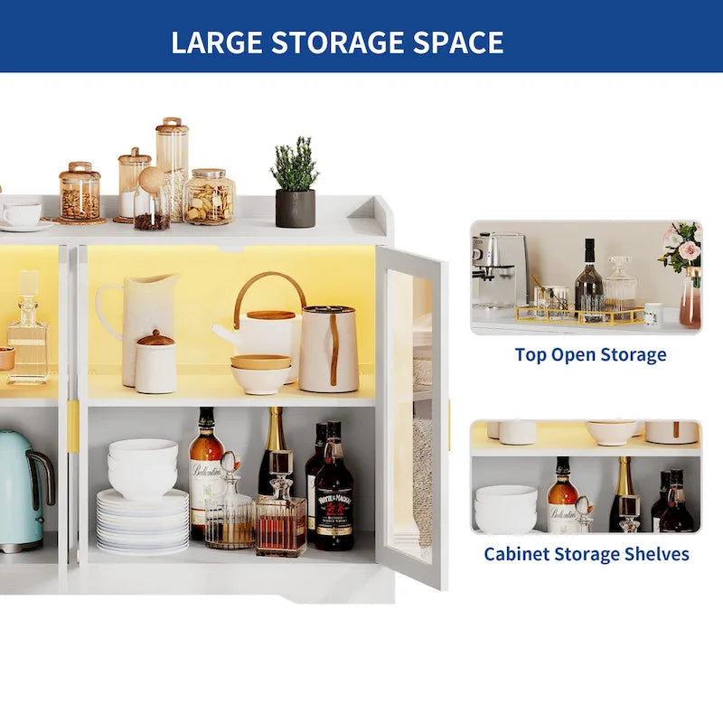 Buffet de 55" avec éclairage LED, meuble de rangement avec portes et étagères réglables