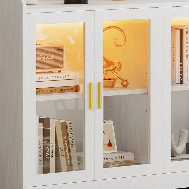 Buffet de 55" avec éclairage LED, meuble de rangement avec portes et étagères réglables
