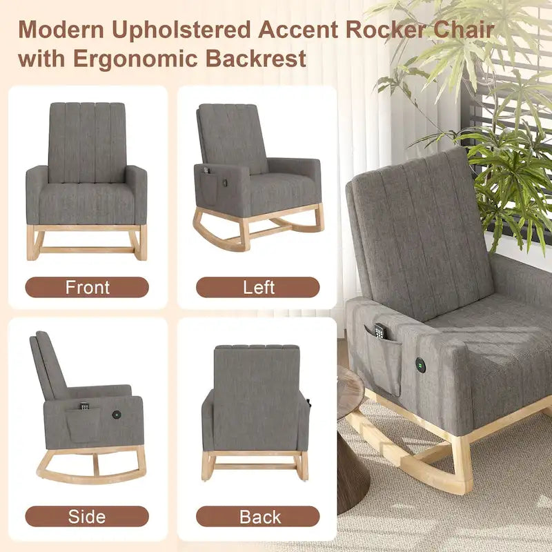 Adjustable Rocking Chair with High Back and Foot Rest