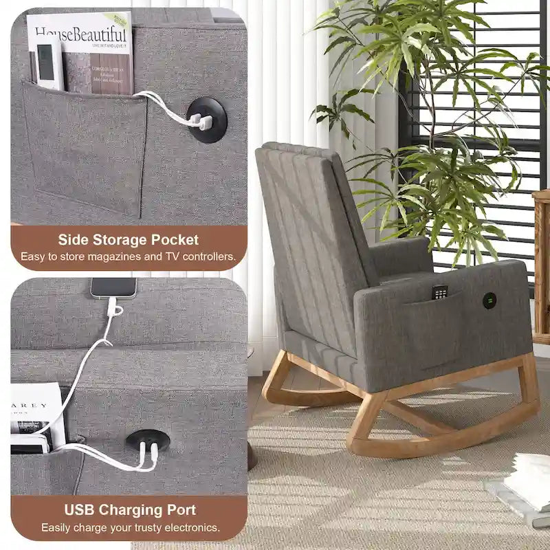 Adjustable Rocking Chair with High Back and Foot Rest