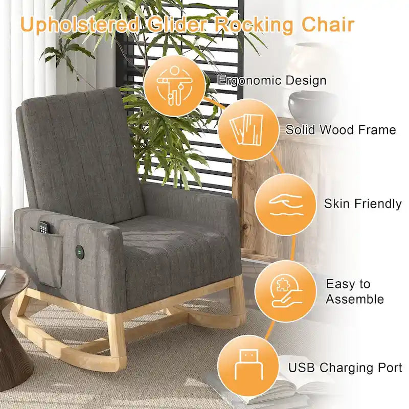 Adjustable Rocking Chair with High Back and Foot Rest