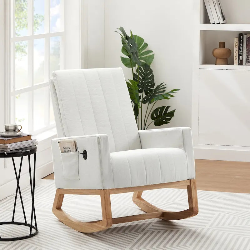 Adjustable Rocking Chair with High Back and Foot Rest
