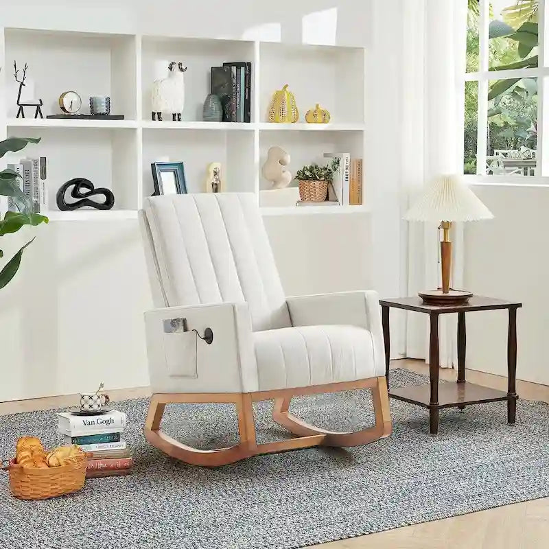 Adjustable Rocking Chair with High Back and Foot Rest