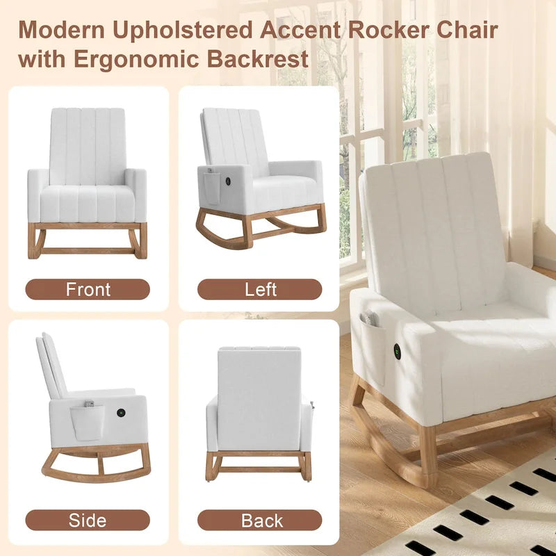 Adjustable Rocking Chair with High Back and Foot Rest