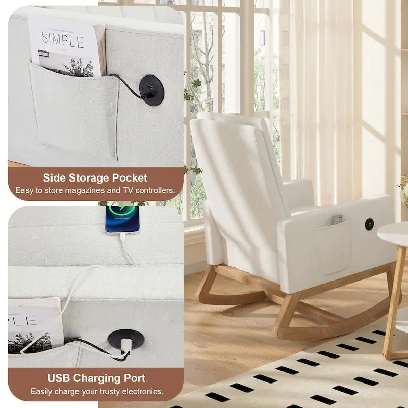 Adjustable Rocking Chair with High Back and Foot Rest