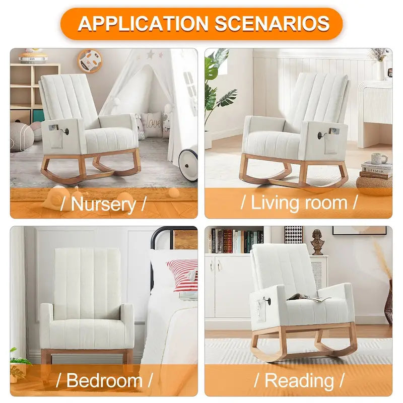 Adjustable Rocking Chair with High Back and Foot Rest
