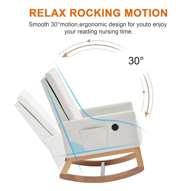 Adjustable Rocking Chair with High Back and Foot Rest