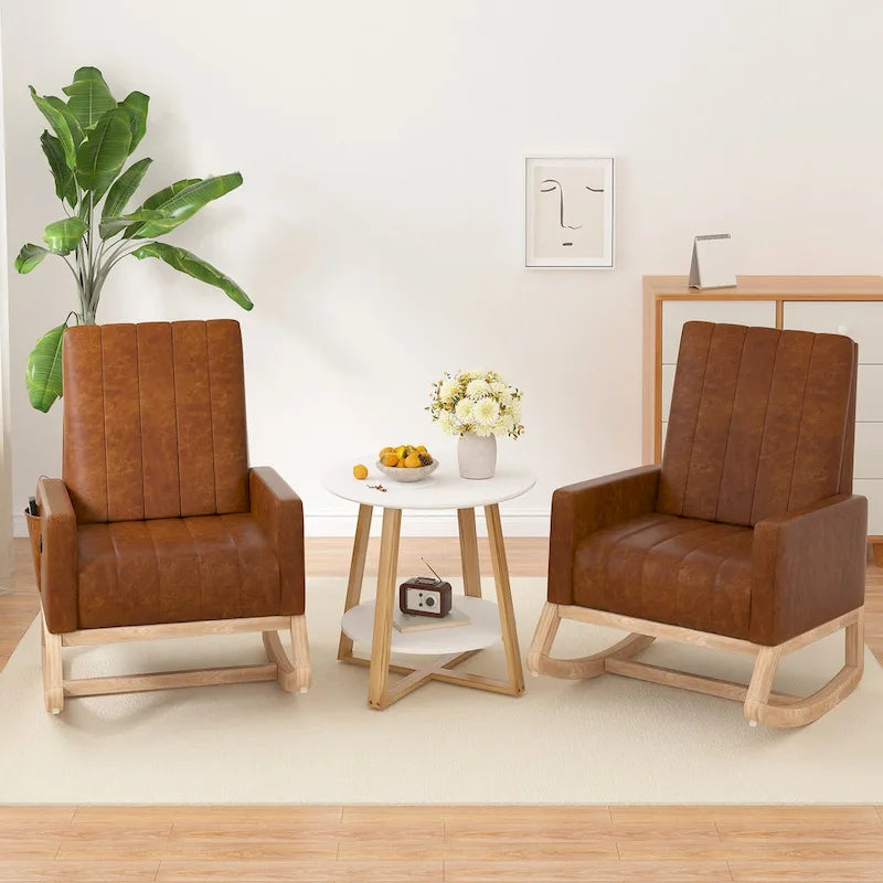 Adjustable Rocking Chair with High Back and Foot Rest