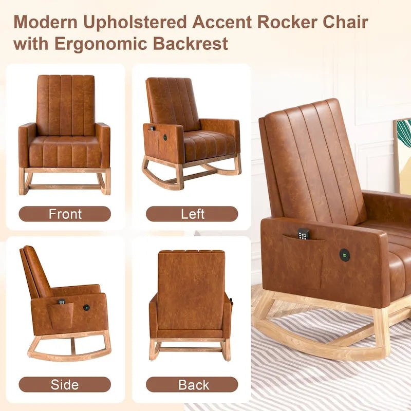 Adjustable Rocking Chair with High Back and Foot Rest