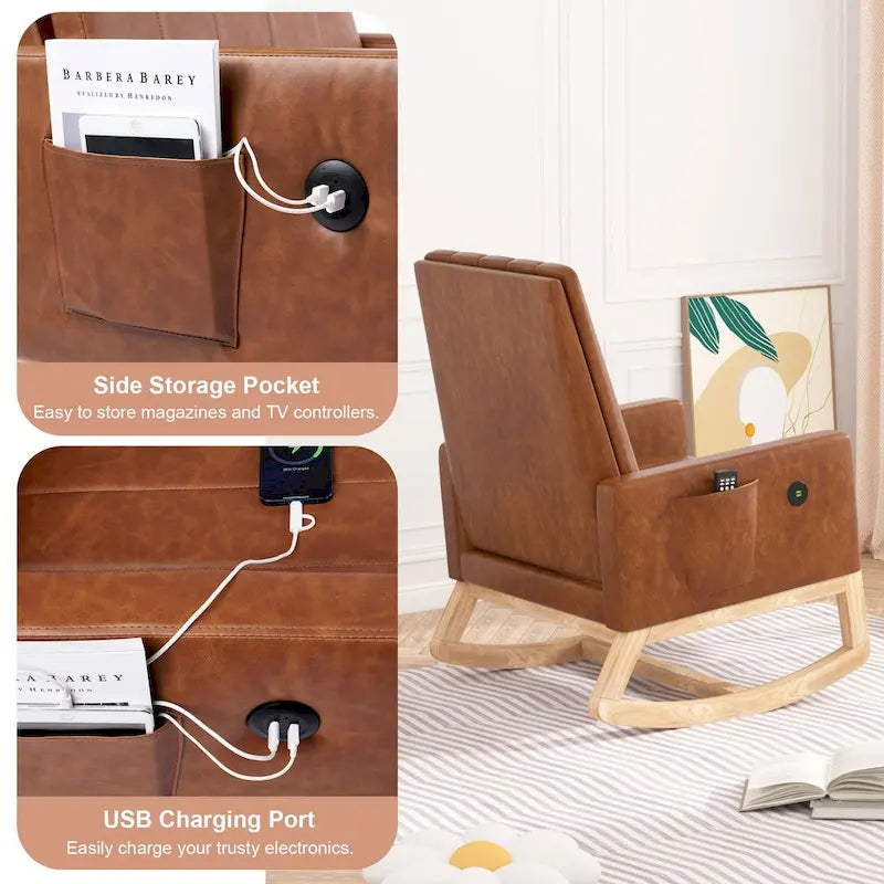 Adjustable Rocking Chair with High Back and Foot Rest