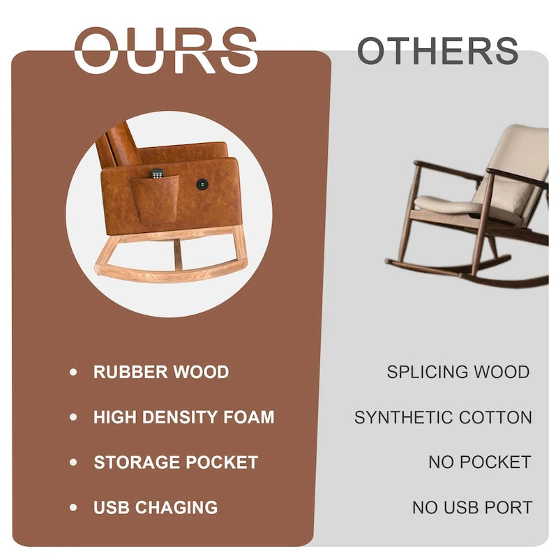 Adjustable Rocking Chair with High Back and Foot Rest