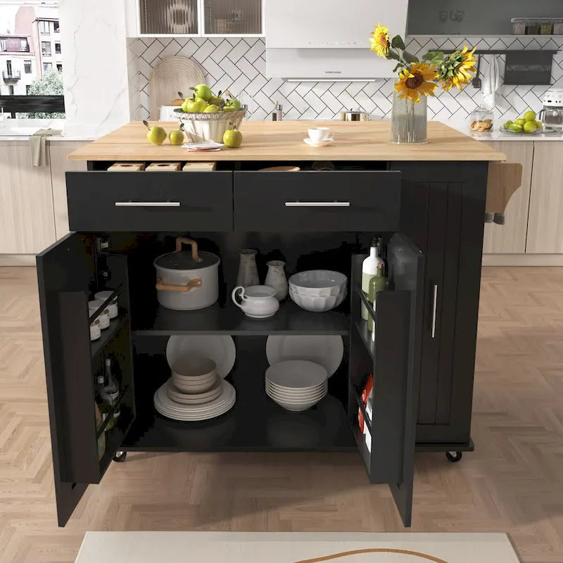 Isola da cucina con piano ribaltabile e organizzatore estraibile a 3 livelli