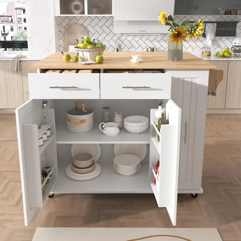Isola da cucina con piano ribaltabile e organizzatore estraibile a 3 livelli